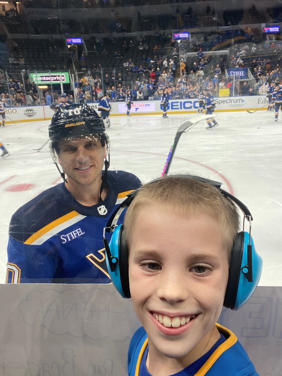 StLouisBlues's tweet photo. Brayden, meet Braden! Braden celebrated his 11th birthday at a Blues game last month, and Schenner stopped by during warmups for a quick photo with one of his biggest fans. 

Best. Birthday. Ever. https://t.co/ttnvGWX4Vv