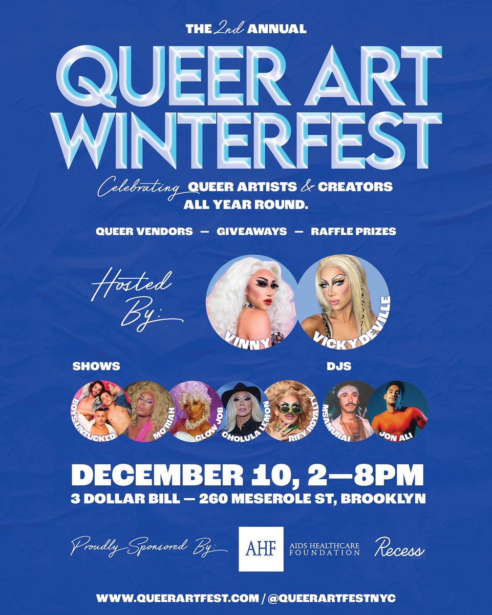 queerartfest's tweet photo. See you for another year of QUEER ART WINTERFEST at 3 Dollar Bill next Saturday 12/10 in Brooklyn!
RSVP: https://t.co/0IfAcqZnhi https://t.co/zURfmE7zPw
