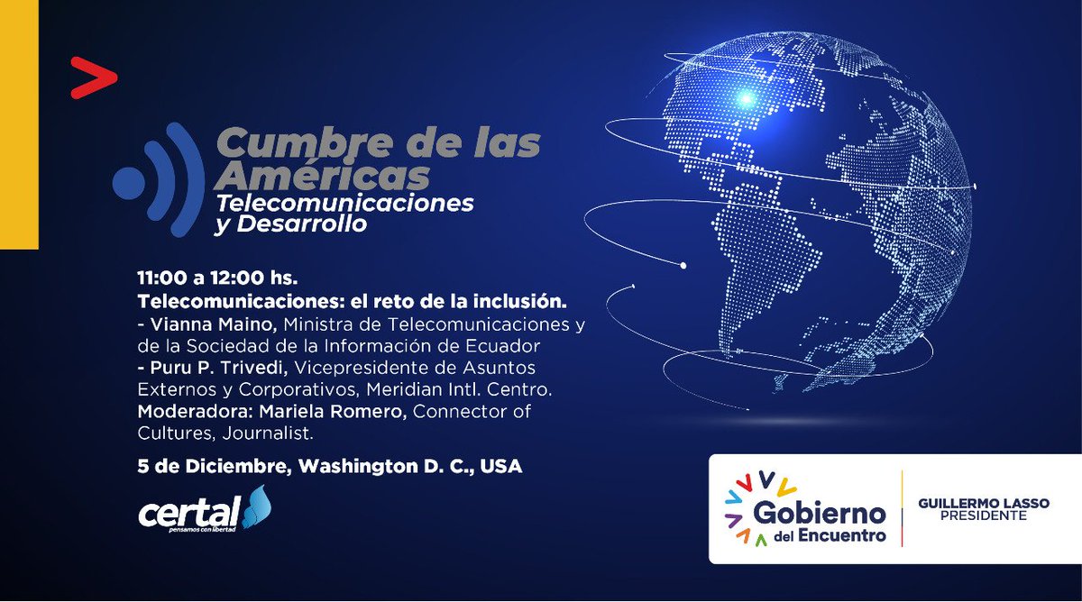 Telecom_Ec's tweet photo. Mañana, la Ministra @vmaino participará en la @OEA_oficial 📍Washington D.C. 🇺🇸, en el evento organizado por @certalatam para compartir los avances que 🇪🇨 consiguió en estos 19 meses de gestión, para construir un #EcuadorDigital 2025. 📶 

Somos un Gobierno #inclusivo. https://t.co/JxNClL1h6K