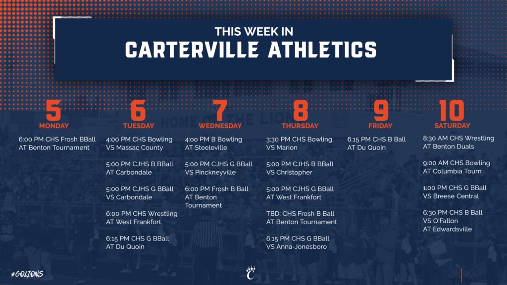 carterville_5's tweet photo. This week's schedule of events. Go Lions! https://t.co/MdtCo4OEko