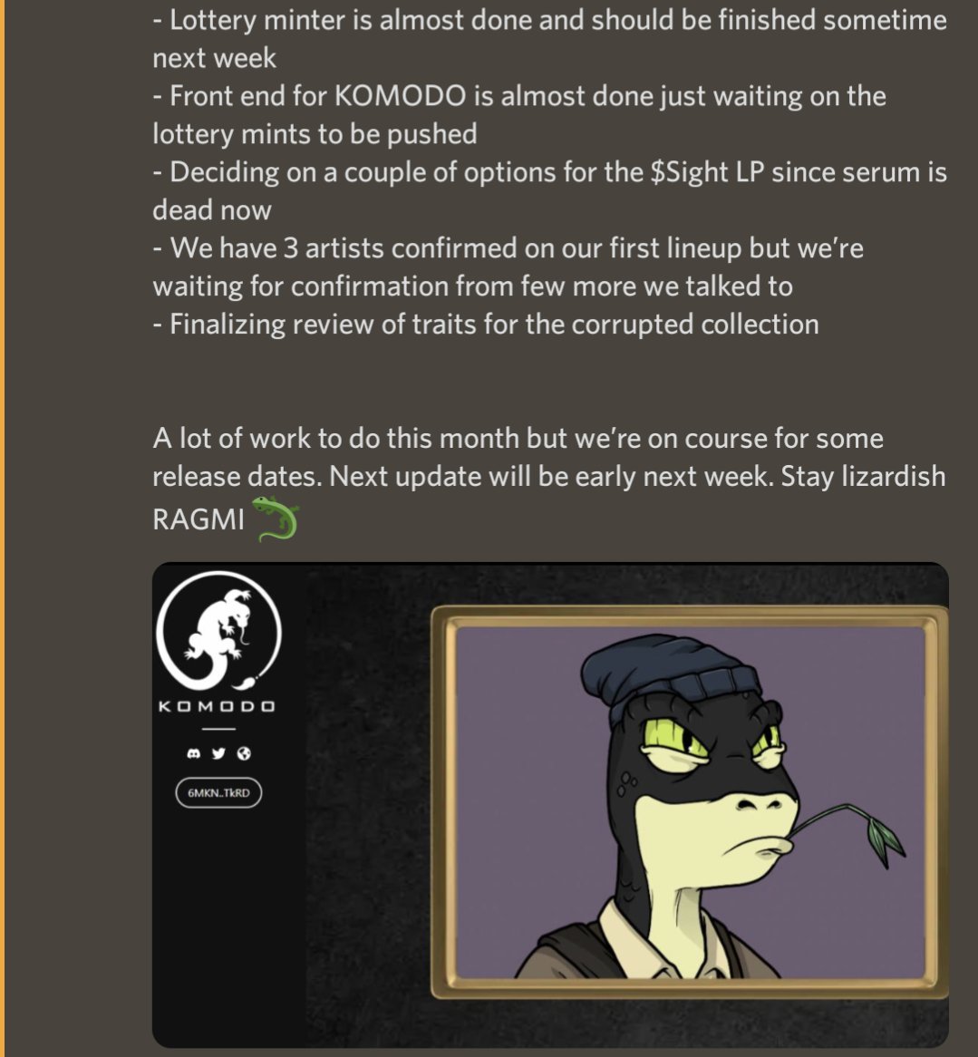 DexterHank1's tweet photo. This is beautiful, mesmerizing, awe-inspiring!
@ReptilianRenegg
🔥#LizzyGang
🔥 Floor price is up
🔥 KOMODO coming, art incubator for 1/1 artists: $sight utility + LP
🔥 Corrupted art upgrade coming
🔥 backed by @HydraLaunchpad (dev work, WL, etc...) working with the council 🦎 https://t.co/DFGXfkwyHH