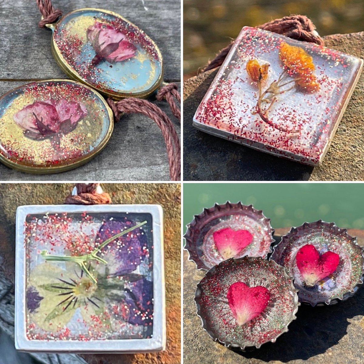 EcoOctopus's tweet photo. Bottle top brooches &amp; pendants filled with flowers from my garden that include pansy, berberis, fennel, forget-me-not &amp; rosemary. To see all - https://t.co/BChknX7TT0 🎄

#CraftHour #handmadehour #MHHSBD #YourBizHour #SmallBiz #boho #mhhsbd 
#womaninbizhour #celebsforsmallbiz https://t.co/ZkzlQWN0hS