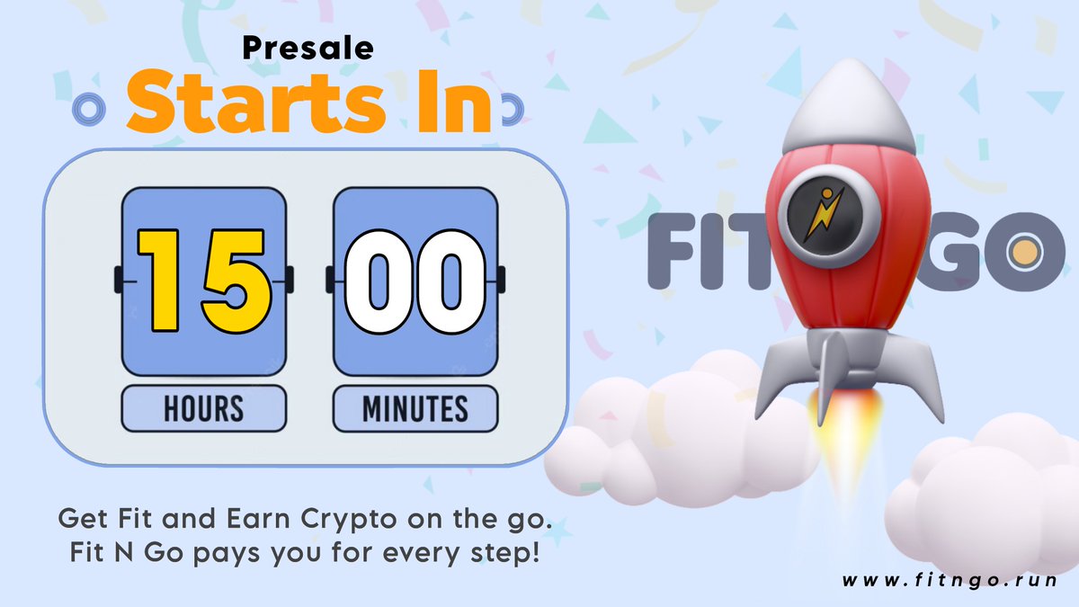 Only 15 Hours remain! ✨
Fit N Go (FNG) Presale is going to live on website!

Time: 05 December 10:00 AM (UTC)
Visit: app.fitngo.run/presale

🚀 Fit N Go - $FNG has multiple use cases. Reward, NFT, Metaverse, Staking, Gaming and many more.

#FNG #Presale #crypto #BSC