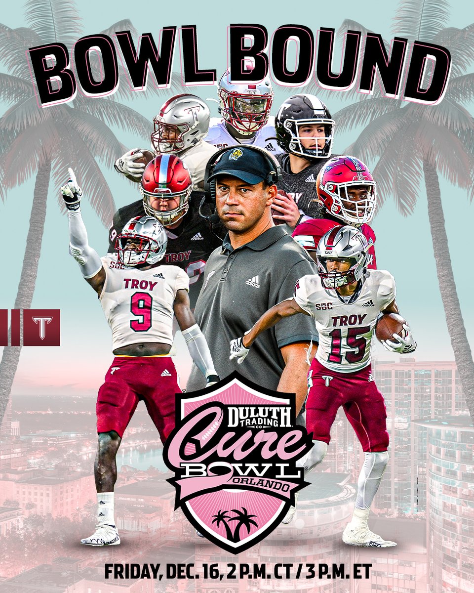 TroyTrojansFB's tweet photo. 𝘽𝙊𝙒𝙇𝙄𝙉𝙂 𝙄𝙉 𝙊𝙍𝙇𝘼𝙉𝘿𝙊

We've got ourselves a Top-25 showdown in the @CureBowl against UTSA.

🎟 - https://t.co/zHoutIFayz

#RiseToBuild | #OneTROY https://t.co/rb0Zo4CVwS