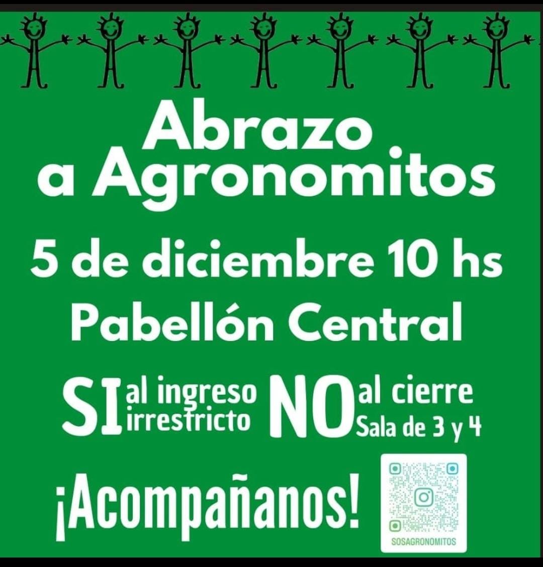 SOSagronomitos's tweet photo. Estan listos para acompañarnos mañana?? Necesitamos mucha ayuda y difusión! Que esto llegue a todos! SI AL ACCESO IRRESTRICTO NO AL CIERRE DE SALA DE 3 Y 4! https://t.co/O2aybSit7O
