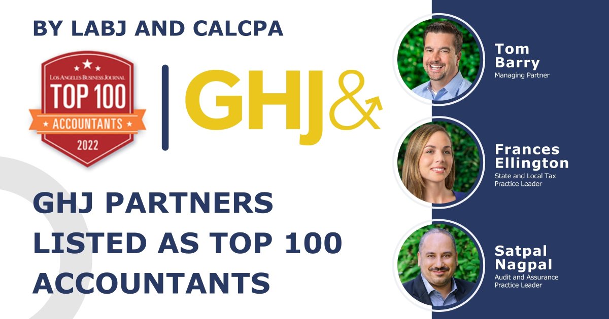 GHJ_Updates's tweet photo. GHJ has three #Top100Accountants! Congrats to @TomBarryCPA, Frances Ellington and Satpal Nagpal for making the @LABJnews  and @Cal_CPA's list!
@HLBI
https://t.co/DMbxUkz23O
#BeMore #TogetherWeMakeItHappen https://t.co/Pp3XtN4sep