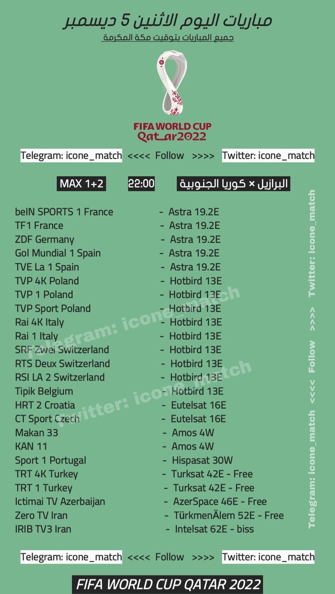 مباريات اليوم الاثنين 

#FIFAWorldCup 
#كأس_العالم_2022_قطر