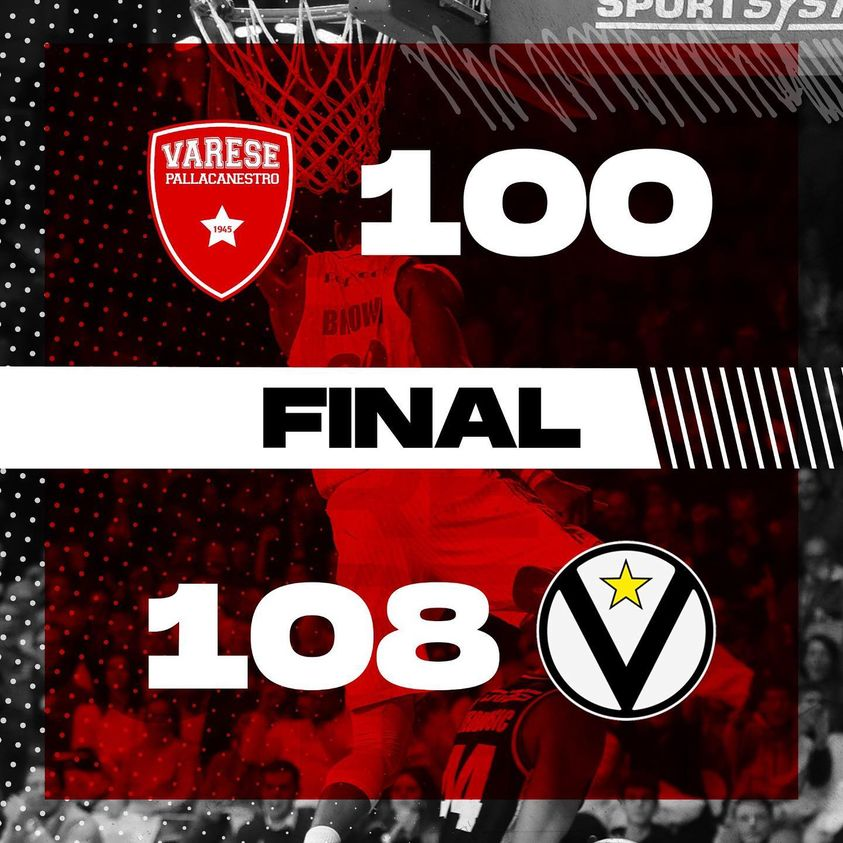 PallVarese's tweet photo. Abbiamo lottato fino alla fine, ma alla fine la #Virtus si aggiudica i due punti 😞
Andiamo avanti con fiducia‼️
#VarBol #NoiSiamoVarese https://t.co/PZrx0iCulo