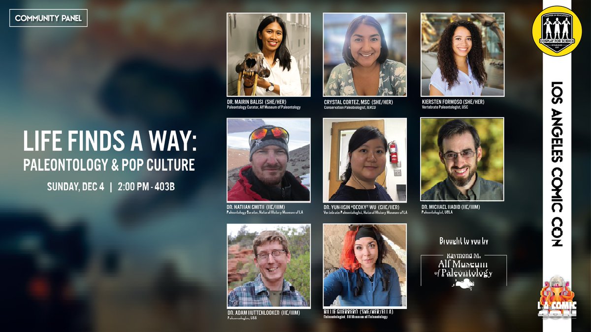 Formorphology's tweet photo. So excited for this panel today! If you're at #ComicConLA and curious about how paleontological science influences pop culture as discussed by a panel of real paleontologists come through at 2!
Thanks to #CosplayforScience for organizing! https://t.co/E3LcGZdgrx