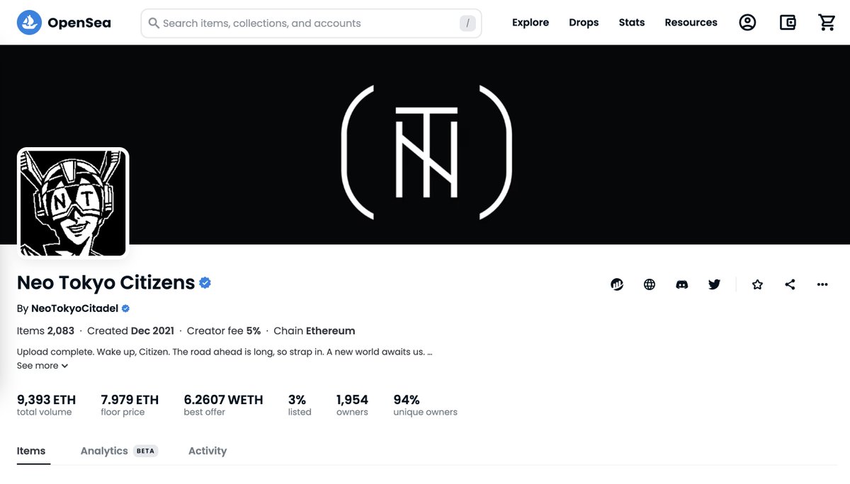 TheDailyGemHunt's tweet photo. Neo Tokyo (@NeoTokyoCode) might be up to something…

After last year’s NFT mint, this project has been solid.

The first collection with a current floor price of 8 ETH and 94% unique owners.

And their second collection with a floor price of 1.2 ETH and 90% unique owners. https://t.co/2X6iLG4Hn9