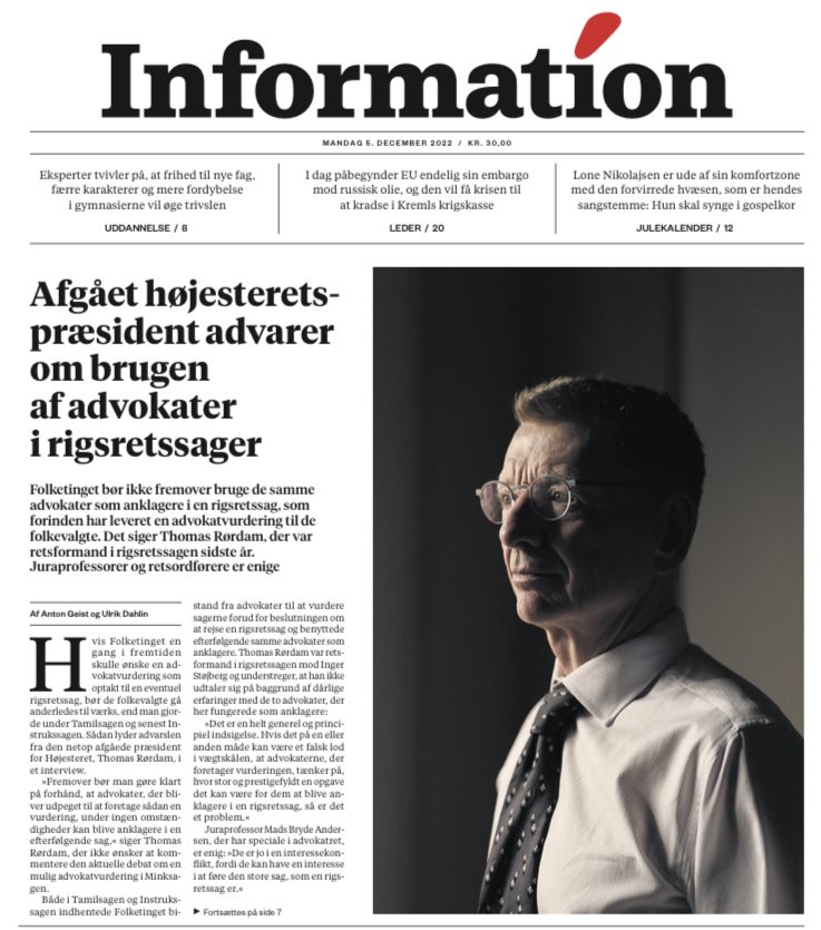 LabarcaDK's tweet image. Folketinget bør fremover ikke bruge de samme advokater som anklagere i en rigsretssag, som forinden har leveret en advokatvurdering, siger Thomas Rørdam til @angeist og Ulrik Dahlin i @informeren #TomorrowsPapersToday