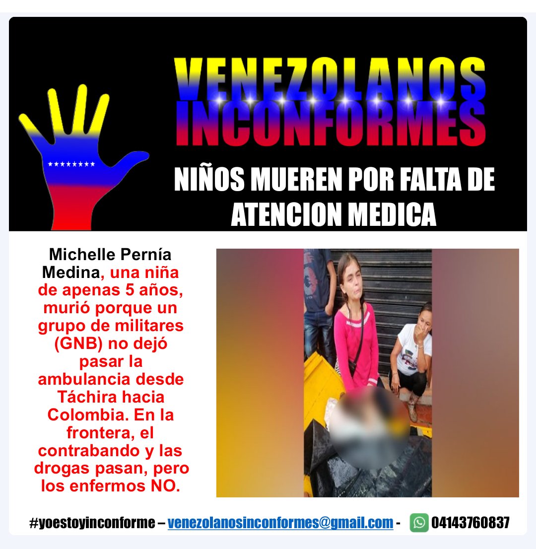 GustavoAzocarG1's tweet photo. Nuestros niños se mueren por falta de asistencia médica adecuada y oportuna. Incorpórate al movimiento nacional independiente de venezolanos descontentos e INCONFORMES. https://t.co/xdbyHX50if
