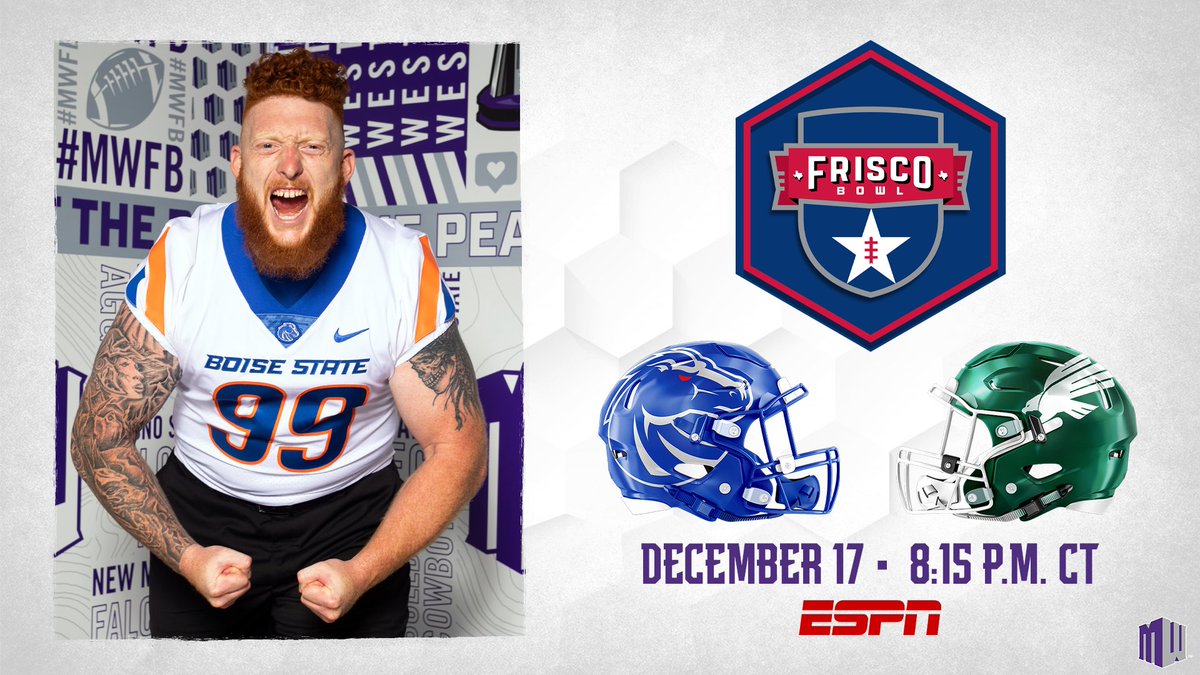 MountainWest's tweet photo. 𝘽𝙡𝙚𝙚𝙙 𝘽𝙡𝙪𝙚 🔵 vs. Mean Green 🟢

@BroncoSportsFB will face North Texas in the @FriscoBowlGame‼️

#AtThePEAK | #BleedBlue https://t.co/MNScygLXJY