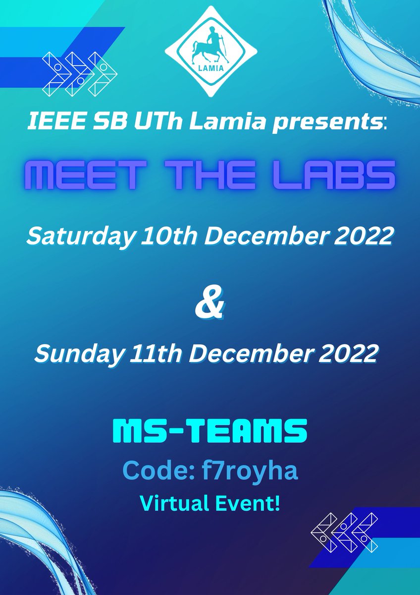 IEEEUTHLamiaSB's tweet photo. ~MEET THE LABS 2022~
The annual event "Meet the Labs" is coming this weekend!🌟
If you are a student at any Department of the University of Thessaly in Lamia, connect with us to learn more about the research laboratories of every Department. 👀 https://t.co/oERwYiw45o