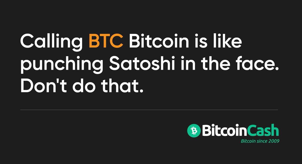 <a href="/Bitcoinfident/">Ray Jones ∞/21M</a> @SoulOrlog <a href="/etherbalance/">ChaosElephant</a> <a href="/Vivek4real_/">Vivek Sen</a> Please don't confuse #ΒTC (owned by bank funded Blockstream, who like to call their useless scamcoin Bitcoin) with the actual Βitcoin: #BCH or #BitcoinCash

#Βitcoin is a p2p Electronic Cash System. #ΒTC is not.