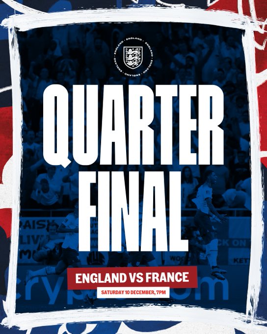 Quarter-Final: England vs France
Saturday 10 December, 7pm