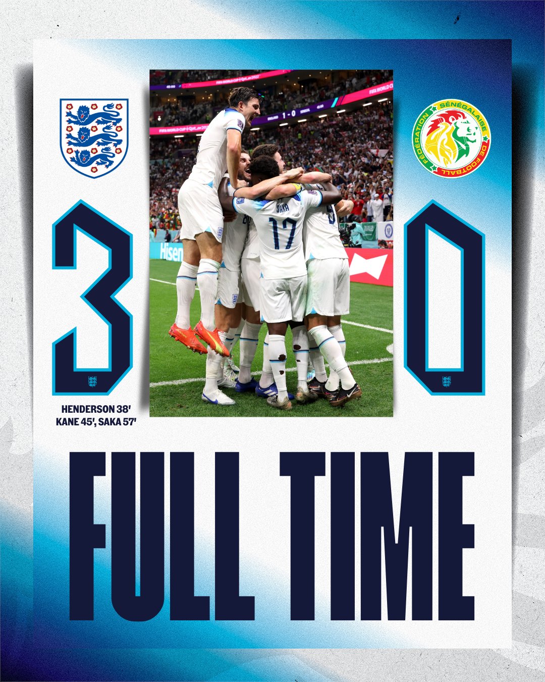 Full-time: England 3-0 Senegal 