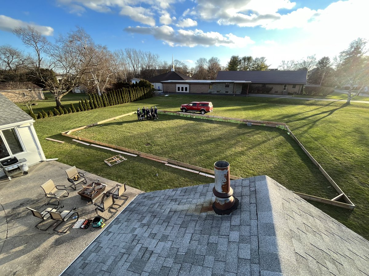 BNDHockey's tweet photo. What does @BNDHockey do on our day off? Build an outdoor rink in coach’s backyard. #MoreIce #3v3 90’x44’ https://t.co/hA0OldE5XC