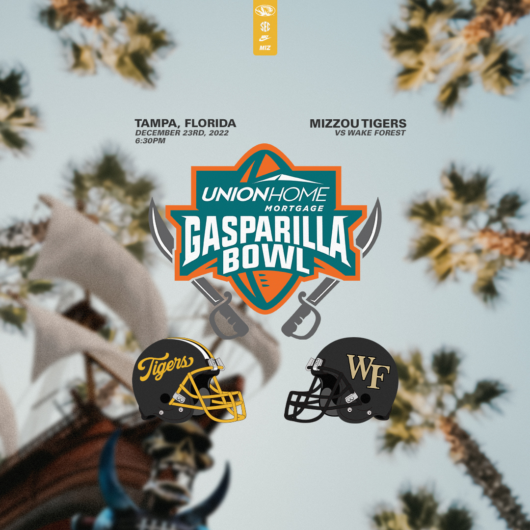 It's official! 

🏟️ <a href="/GasparillaBowl/">Union Home Mortgage Gasparilla Bowl</a> 

🆚 Wake Forest
🗓️ Dec. 23 • 6:30 PM ET / 5:30 PM CT
📺 ESPN
🎟 am.ticketmaster.com/mizzou/buy

#MIZ 🐯🏈