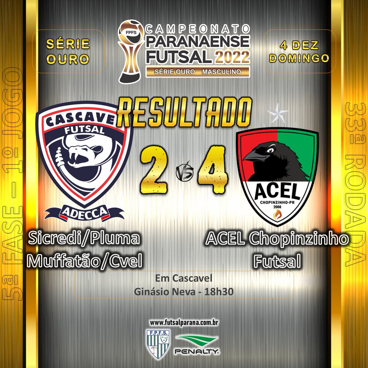 Sicredi/Pluma/Muffatão/Cvel 02 X 04 ACEL Chopinzinho Futsal