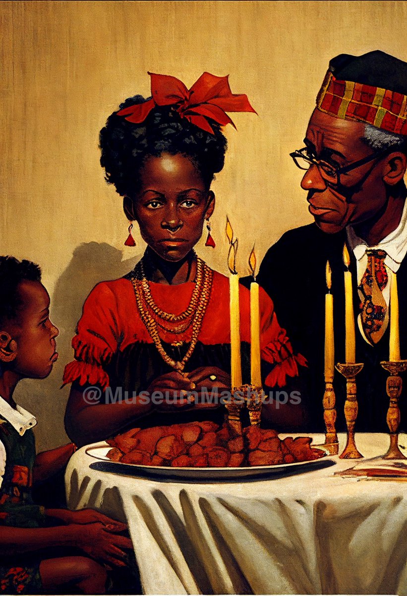 MuseumMashups's tweet photo. Kwanzaa by artists Edward Hopper and Norman Rockwell. #EdwardHopper    #ArtistRockwell  #Kwanzaa  #midjourneyV4 #Christmas #whitneymuseum https://t.co/fvwMDg0qqg