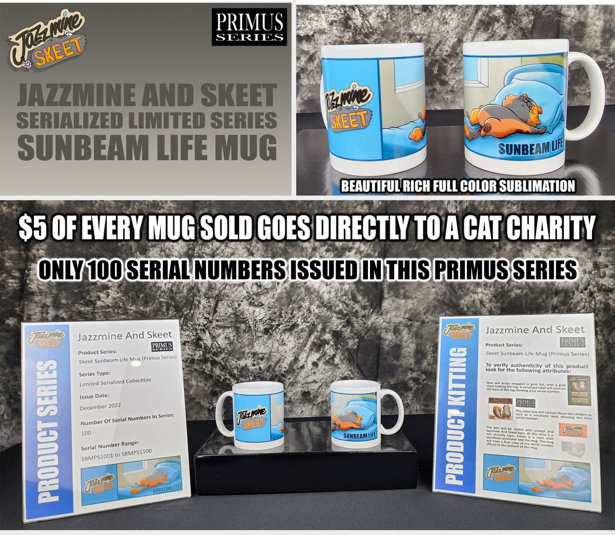 Skeet finally make product to sell to help cats in need. This is first product ever produced and the show will one day command audience of millions. Skeet think mug be quite valuable in future. 🙂Skeet send extra mug so you don't have to open your gold packaged collectible...