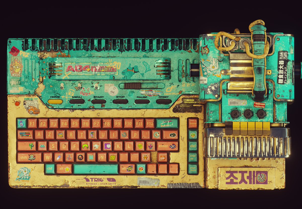 cowboy bebop vibe !
finally got to texture this console to join the assembly
 modeled in c4d, textured in <a href="/Substance3D/">Adobe Substance 3D</a> and rendered in <a href="/OTOY/">OTOY</a>
#substance3dpainter #retrogaming #retrotech #fictionaltech