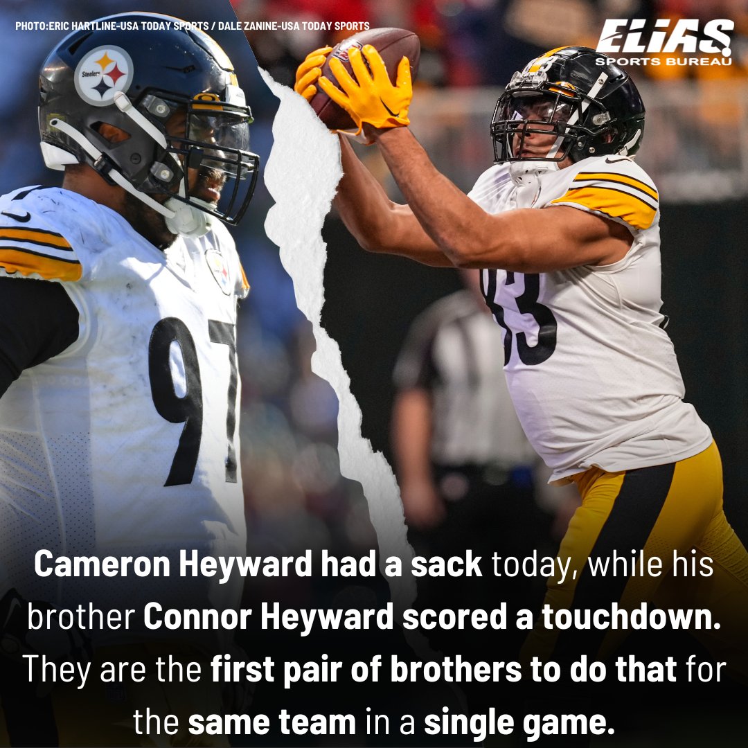 Elias Sports Bureau on X: 'The Pittsburgh Steelers' Cameron Heyward had a  sack today, while his brother Connor Heyward scored a touchdown. They are  the first pair of brothers to do that