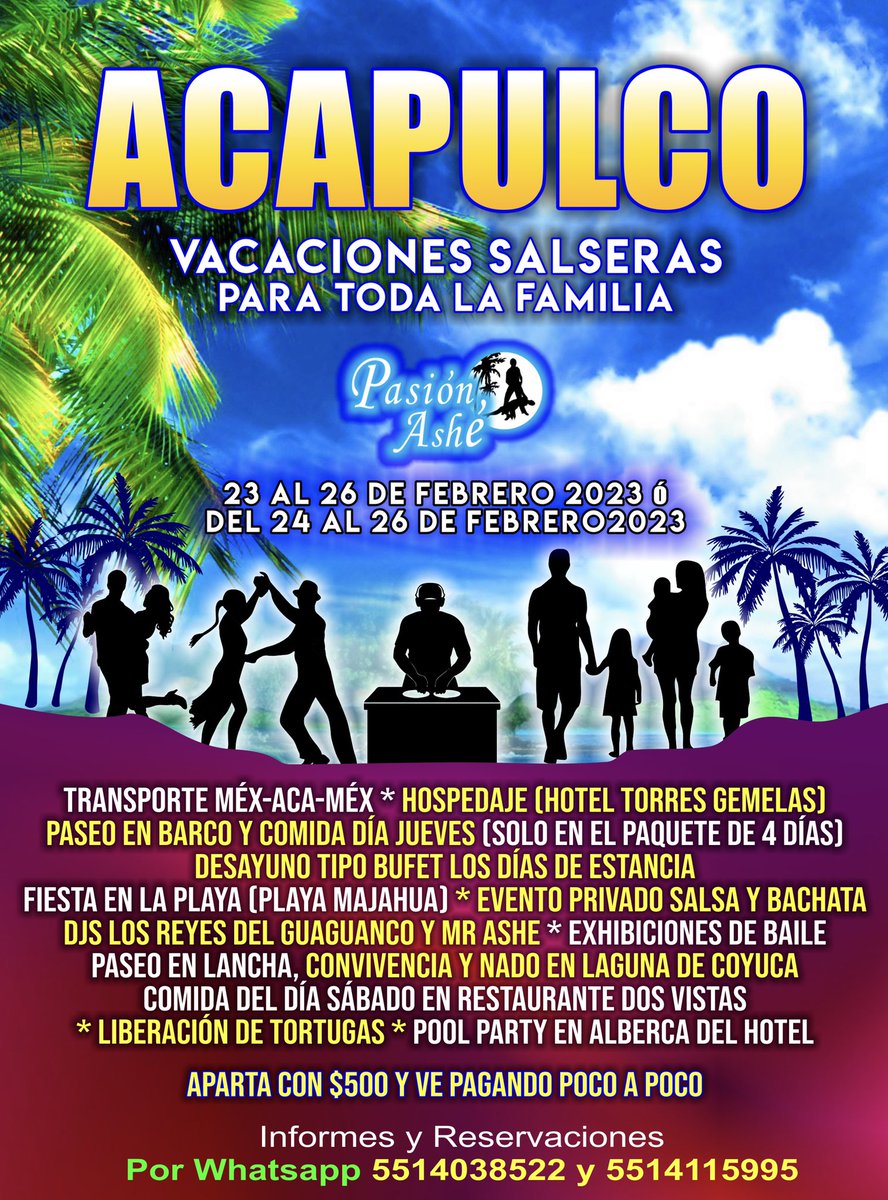 SergioAshe's tweet photo. Va aciones Salseras Ashé Acapulco Fest con Pasión Ashé! Aún tenemos lugares! https://t.co/QkcDpFDvK0