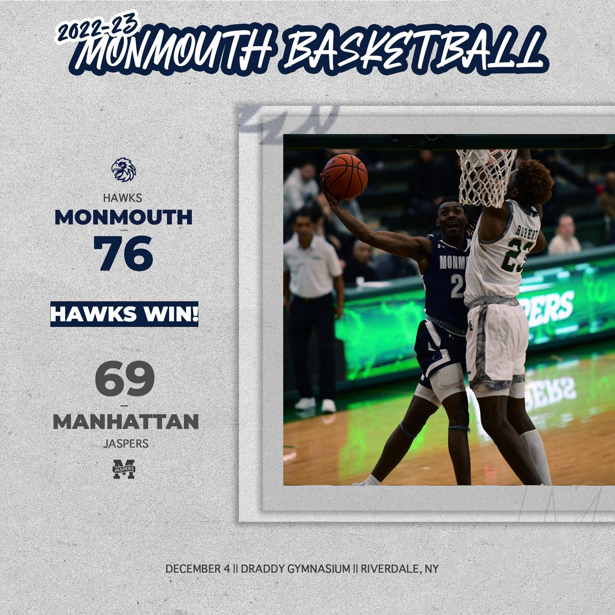GOT IT DONE!!

<a href="/MonmouthBBall/">Monmouth Basketball</a> goes on the road and grinds out a win at Manhattan!

#FlyHawks