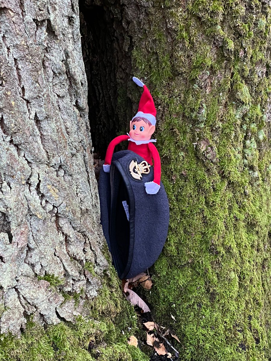 Day 4) Cadet Elf-Mantoura up to mischief again! Yesterday it was Ma'am tea, but now her beret (at cross country)! Oh no, Ma'am is fuming. Her anger levels are zooming! Cadet Elf-Mantoura took the beret and hid behind a tree. Santa's said he was a good cadet, but is he?!