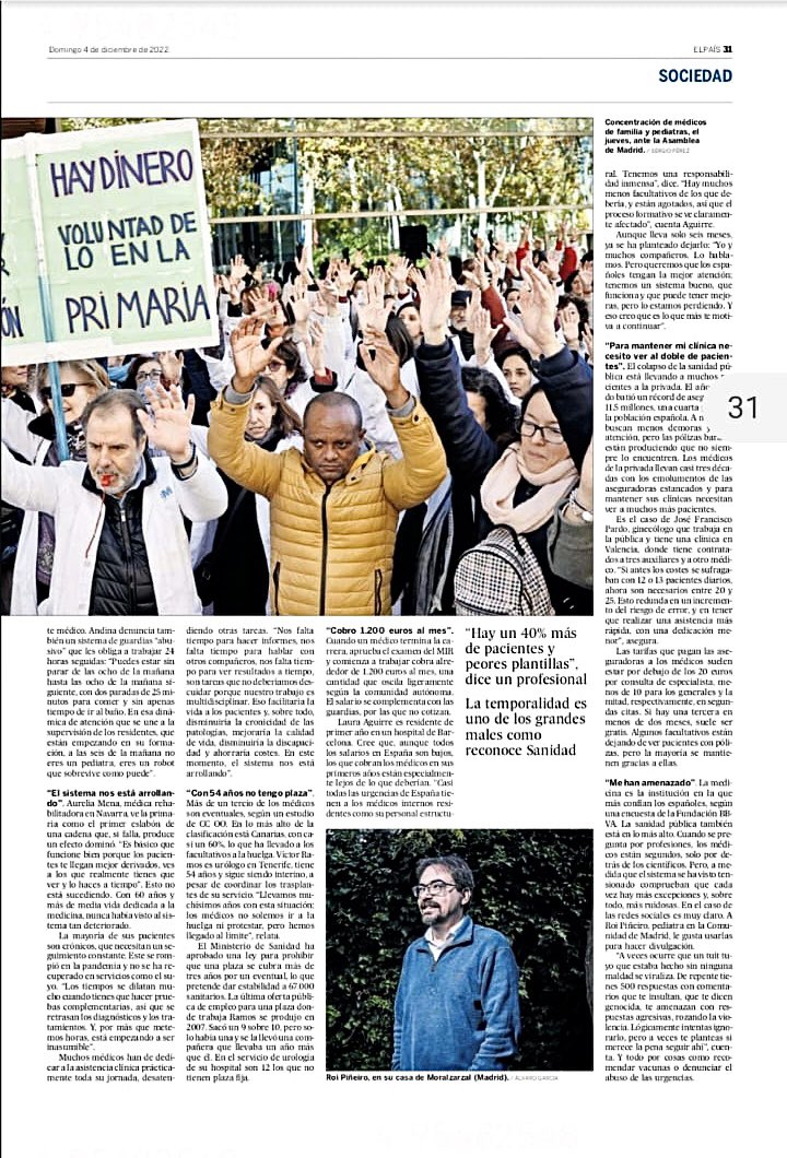 🗣️”La situación de los médicos no se arreglará mientras no se sienten a negociar sus propias condiciones"
Mientras no haya un Estatuto del Médico.

@ealfonsomunoz presidente de @MUDMEDICOS en <a href="/elpais/">elpais</a>
@pablolinde.

➡️ elpais.com/sociedad/2022-…

📸<a href="/el_pais/">EL PAÍS</a>