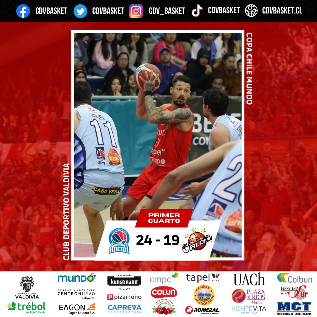 CDVBasket's tweet photo. π΄ | PRIMER CUARTO
ABA ANCUD π΅βͺ 24 - 19 π΄βͺοΈ CLUB DEPORTIVO VALDIVIA
πΈ: @nicoaravenam
#VamosCDV πͺππ―πͺ #ValdiviaEsCDV #CopaChileMundo #Playoffs https://t.co/p525uy3sPX