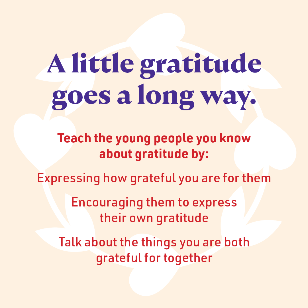 JustTellOne's tweet photo. For the holiday season and beyond, lead by example and instill a sense of gratitude into the young people you know. Sharing gratitude helps us remain positive and can bring us closer by bonding over a similar appreciation. https://t.co/FRxeRS8BS5