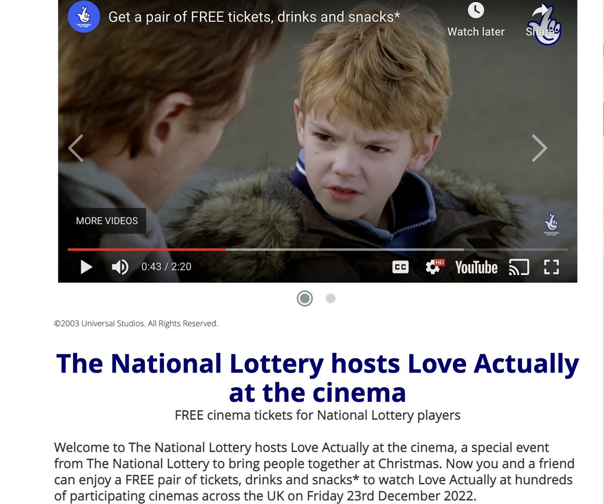catchagem_'s tweet photo. If you have bought a National Lottery game this year, you can claim 2x free cinema tickets (with snacks) to see 'Love Actually' in cinemas on the 23rd December.

https://t.co/gECyNQdBFI https://t.co/9Czi6HS2NW