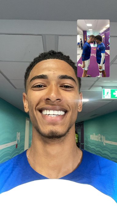 Jude Bellingham takes a selfie and a picture of Jordan Henderson and Trent Alexander-Arnold recreating the celebration for Henderson's goal.