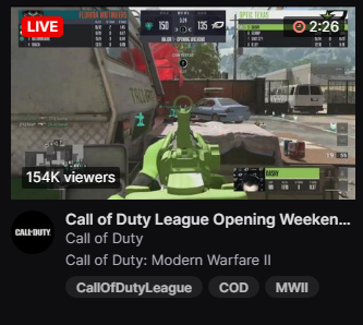 KeviSkillz's tweet photo. Call Of Duty is currently the Most Viewed stream on Twitch with 154k viewers.

CoD. Is. Alive. 🥲 https://t.co/zhLRwYxew2