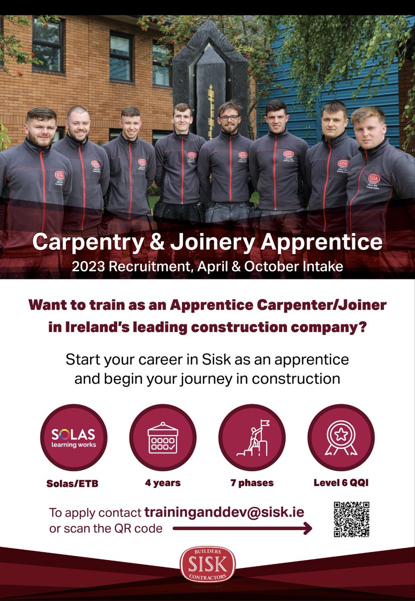 Check this out! Sisk are now taking applications for their carpentry and joinery apprenticeship programme! <a href="/JCt4ed/">JCt4</a> <a href="/technology_4/">PDST - T4</a> <a href="/astiunion/">ASTI</a> <a href="/TUIunion/">Teachers' Union Ire.</a> <a href="/ETBIreland/">ETBI</a>