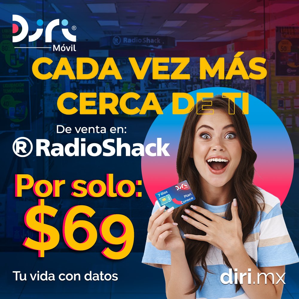 diri_mx's tweet photo. En Diri expandimos a nuestros aliados para que disfrutes de una telefonía justa, por eso llegamos a RadioShack. 🤗💙
Conoce los planes y promociones que tenemos para ti 👉🏻 https://t.co/4FJ5u79fvG
#Diri #Telefonia #GranConexión #GranRed #ConectandoMejor #RadioShack https://t.co/g9DItdD5PM