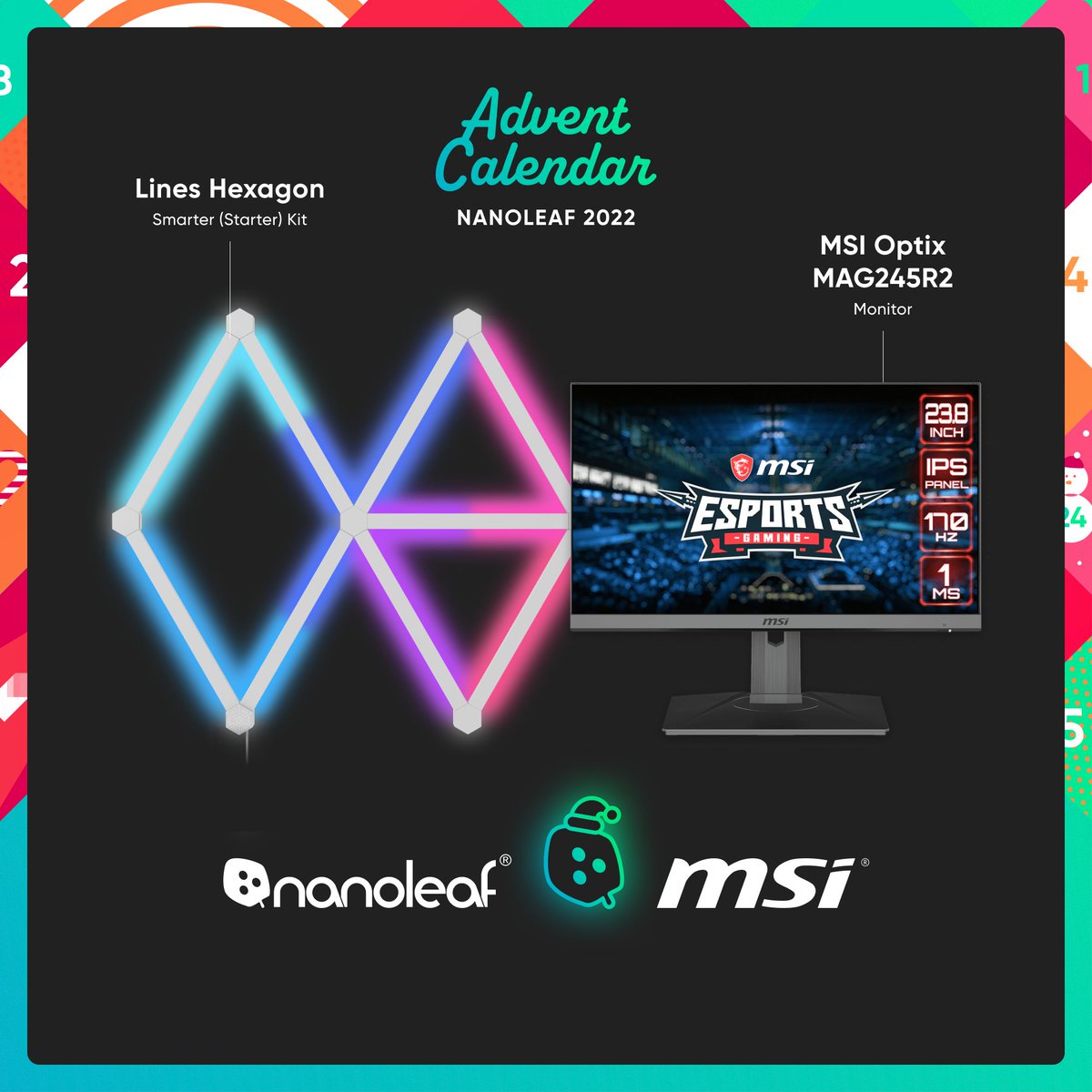 🎁#GIVEAWAY🎁
Nanoleaf's Advent Calendar #HolidayGiveaways!

🏆DAY 2
1. MSI Optix MAG245R2 Monitor
2. NANOLEAF Lines Smarter Kit

✅TO ENTER
1. Follow @nanoleaf & @msigaming 
2. LIKE + RT
3. COMMENT the #holidaymovies you could watch a million times🎄

[Closes Dec 6th @ Midnight]