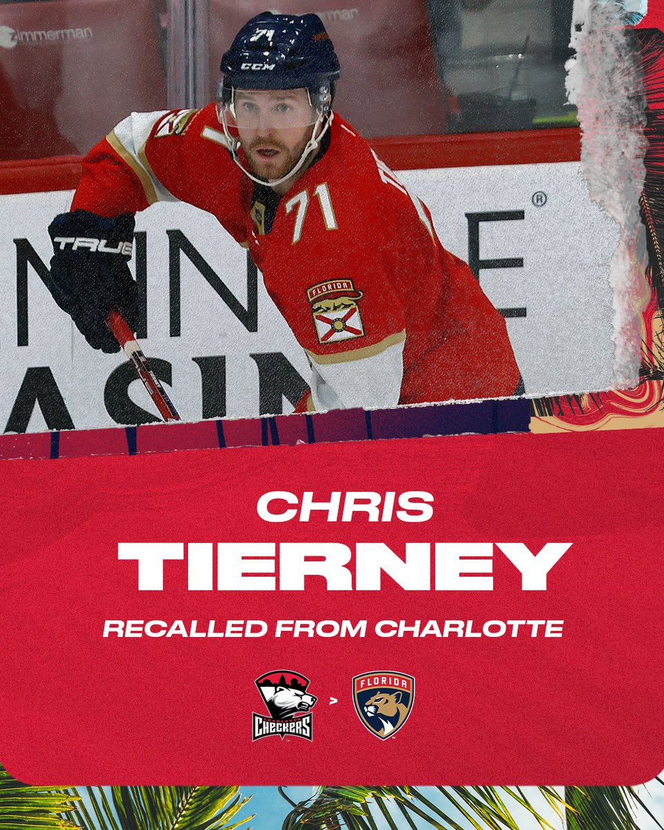 FlaPanthers's tweet photo. We have recalled Chris Tierney on an emergency basis from @checkershockey. https://t.co/MPvSmkInk8