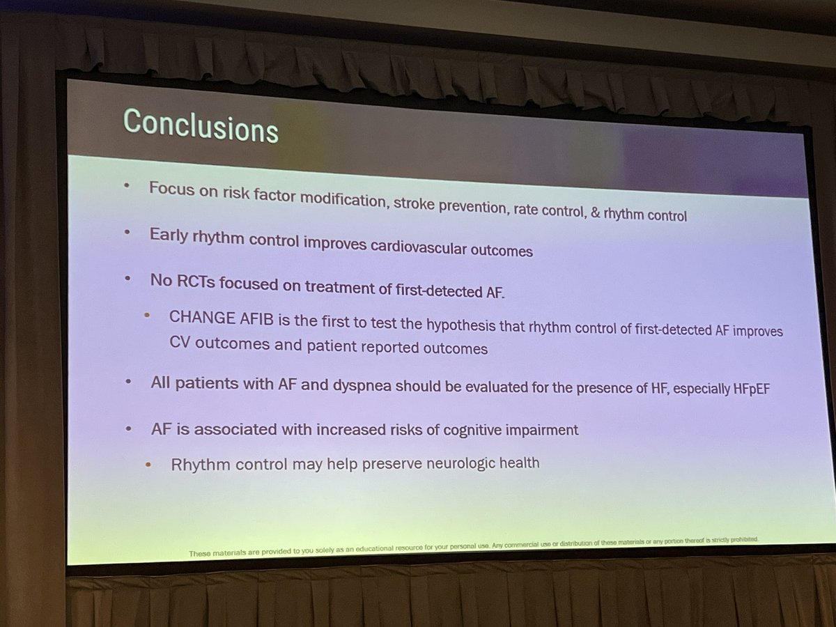Fantastic presentation by <a href="/JonPicciniSr/">Jonathan Piccini, MD, MHS</a> discussing 4 pillars of #afib management, including importance of rhythm control. STALL- HF showing an impressively high prevalence (65%) of HFpEF in afib patients. Ongoing CHANGE-AF trial assessing dronaderone in new afib. #BackToHeart22