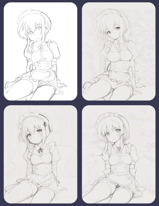 適当にラフを描いてAIに流し込んで良さげな部分参考にしながら修正加えてくのいいかも。時間かかるけどちょっとクオリティ上げられるかも。 