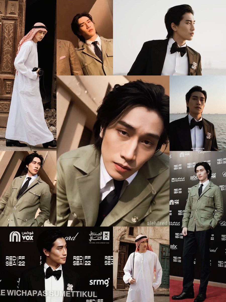Alehfred's tweet photo. So the third collage, a mix of the two days, is done 😌
Our Habible looked great these days and he deserved a collage of his outfits~

#BibleWichapas
#bsumone
@biblesumett 
#MileApoBibleRedSeaFilmDay2 https://t.co/rRqgycdhJt
