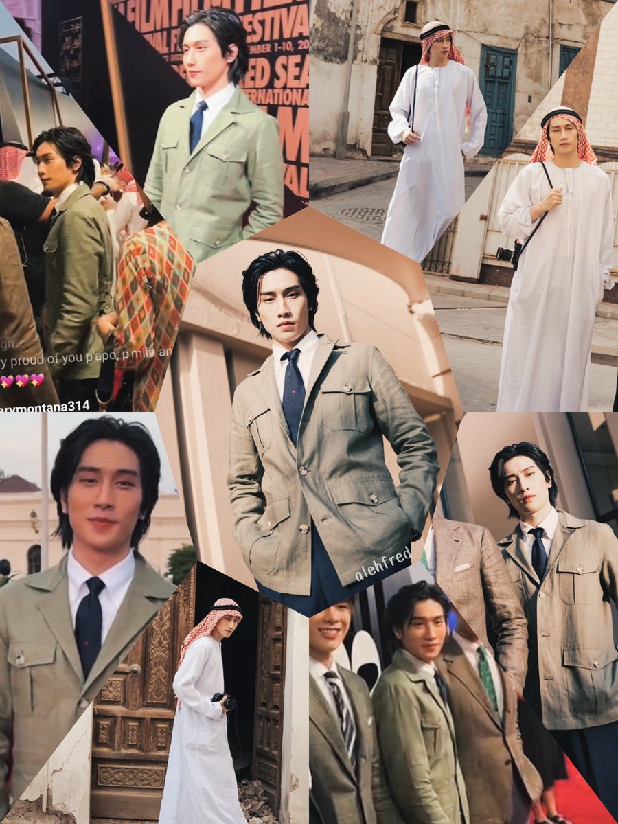 Alehfred's tweet photo. So the third collage, a mix of the two days, is done 😌
Our Habible looked great these days and he deserved a collage of his outfits~

#BibleWichapas
#bsumone
@biblesumett 
#MileApoBibleRedSeaFilmDay2 https://t.co/rRqgycdhJt