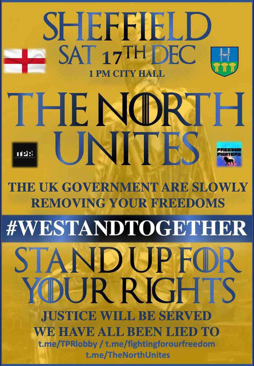 saraJaneChurch's tweet photo. 📣📣📣📣📣 

THE NORTH UNITES MEETS IN SHEFFIELD 17th December 2022

💣IT'S TIME TO STAND UP

💣ENOUGH IS ENOUGH

💣SAY NO TO THE MANDATES ON OUR FREEDOMs

💣SAY NO TO THE GOVERNMENT LIES

💣NO MORE EXCUSES

💣LETS MAKE OURSELVES HEARD

https://t.co/Iz1Ijk40ns https://t.co/Yy4RHlSkxV