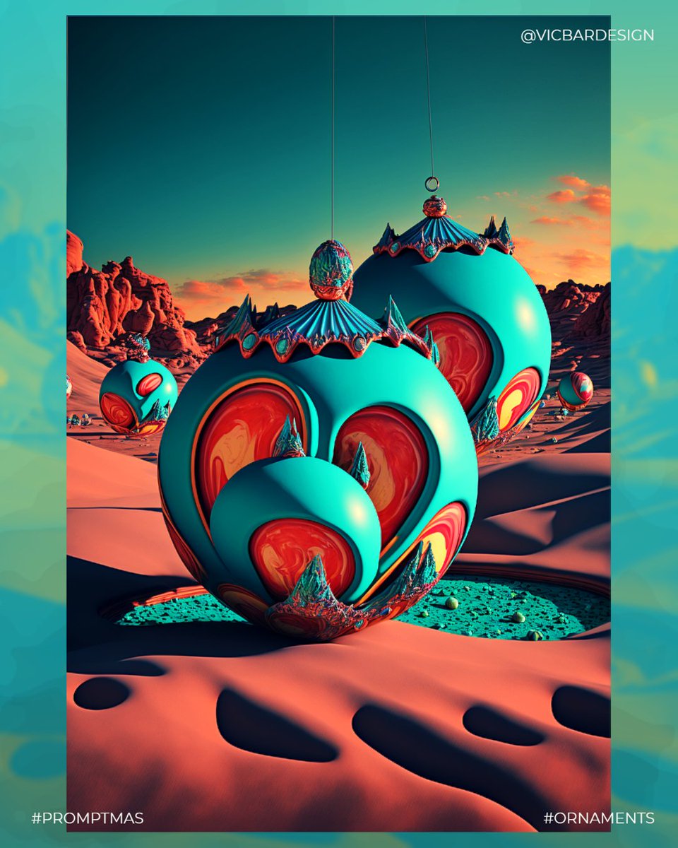 LoudRedNoise's tweet photo. PROMPTMAS Day 3: ORNAMENTS

#PROMPTMAS #AICC_IO #AICCCREATORS #vicbardesign #artificialinspiration #midjourney #aicommunity #nightlights #surreal #ornaments #christmasornaments #adobeexpress #aiartist https://t.co/uxshHd3XIX