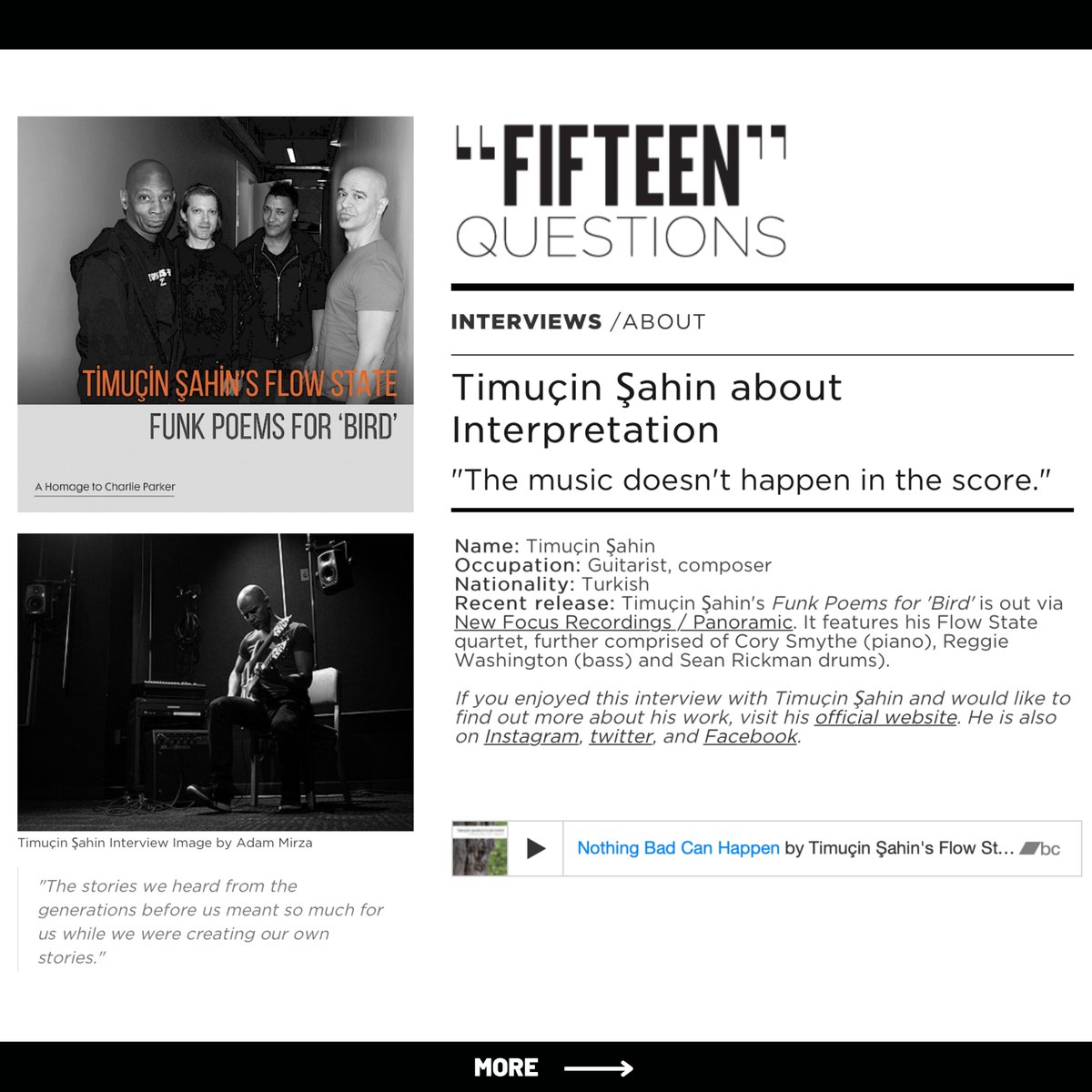 TimucinSahinmus's tweet photo. I was interviewed by 15 Questions on the topic of interpretation. I enjoyed answering thought provoking questions regarding my inspirations, the art of interpretation, music’s relationship to score, learning curves and more. 
@NewFocusLabel @Kalan_Muzik https://t.co/Iioi86xcy9