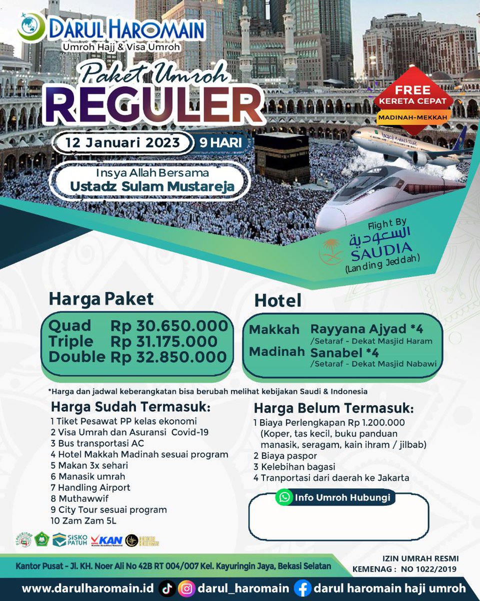 Umroh Dari Lampung Berangkat 12 Januari 2023
