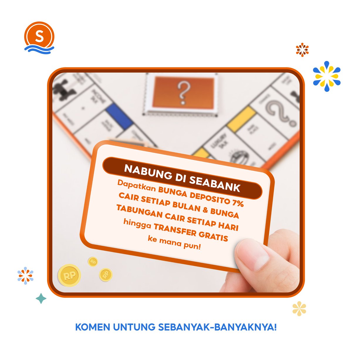 SeaBankID's tweet photo. IH gimana tuh caranya bisa dapet banyak KEUNTUNGAN kayak gitu? Mimin kasih tau ya, caranya cukup NABUNG di SeaBank😎 Gampang banget kan? Yuk REPLY "UNTUNG" biar kalian bisa dapetin berbagai keuntungan di SeaBank #LebihUntungdiSeaBank #SeaBankID https://t.co/qXLTmo54hf